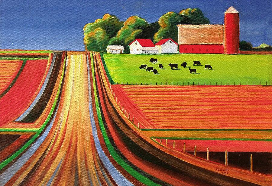 900x618 Folk Art Farm Painting By Toni Grote - Folk Painting