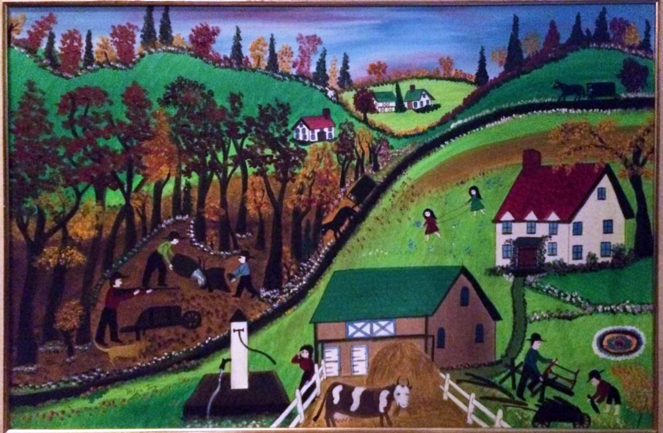1321x864 Helen Foy Folk Art Oil Painting Entitled Out A Ground - Folk Painting
