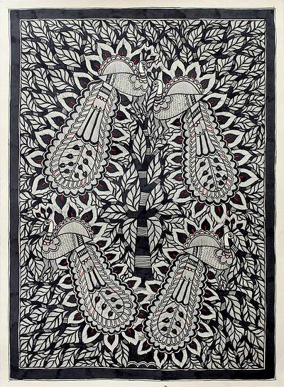 400x544 Madhubani Style Indian Folk Art Painting On Paper - Folk Painting