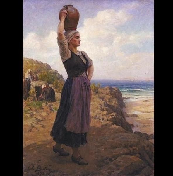 591x600 Jules Breton A La Fontaine Painting 50% Off - Fontaine Painting