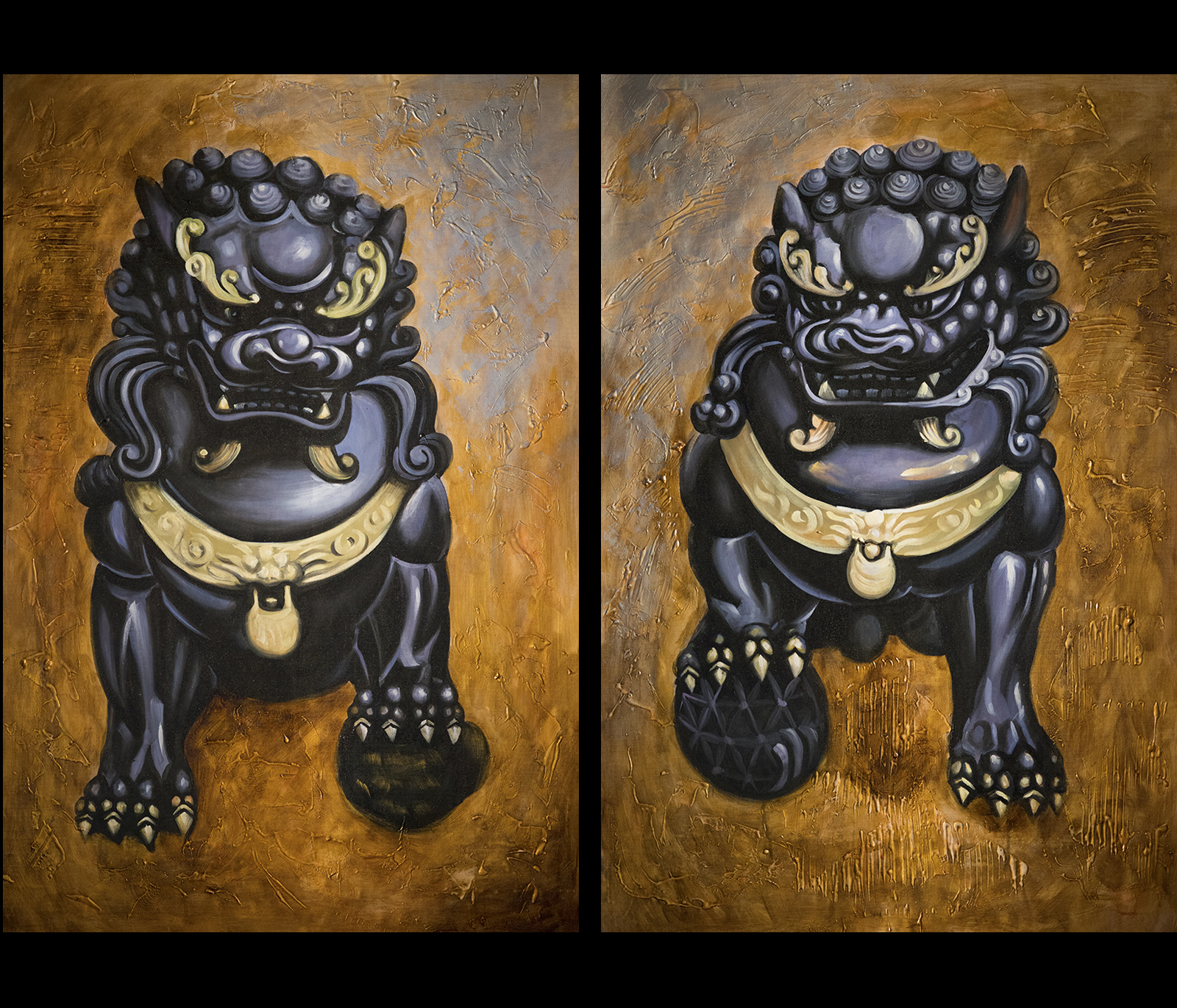 1600x1371 Fu Dog Painting Foo Dogs Painting Feng Shui Protection - Foo Dog Painting