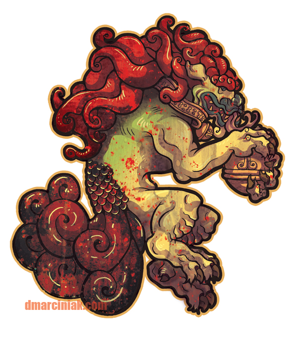 617x700 Male Foo Dog Sticker By Dmillustration - Foo Dog Painting