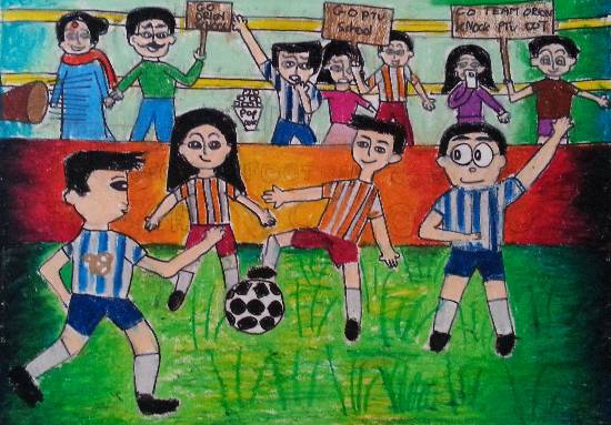550x383 Game Of Football Painting By Aishwarya Ramachandran - Football Game Painting