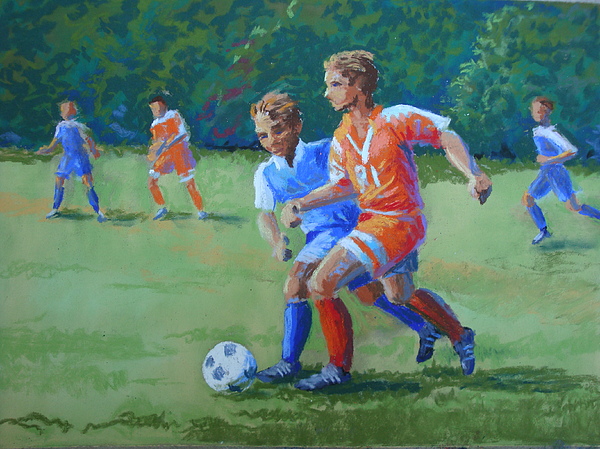 600x449 Jake's Soccer Game Painting By Christy Vitale - Football Game Painting