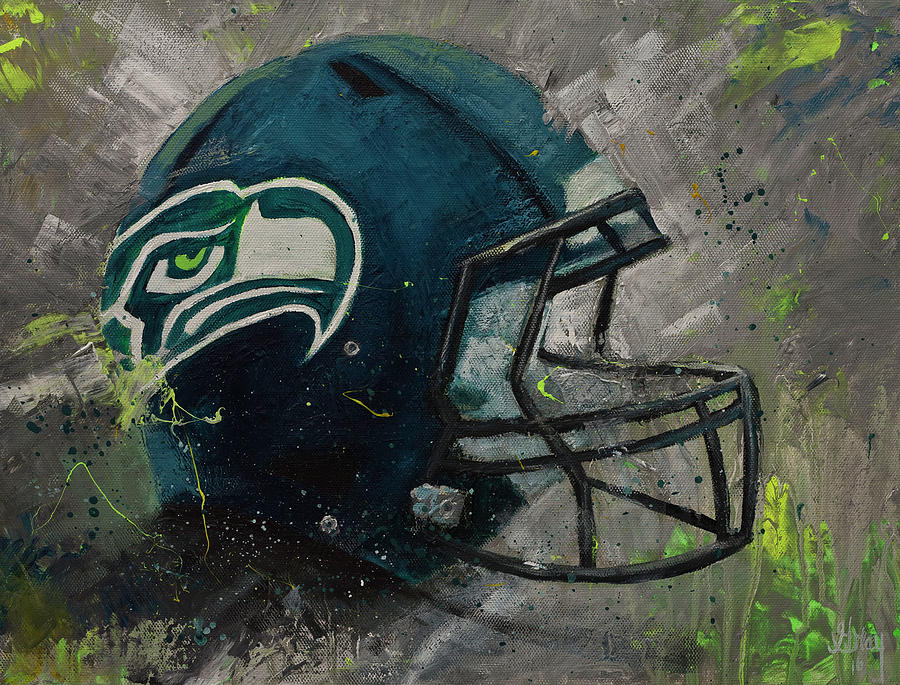 900x685 Seattle Seahawks Football Helmet Wall Art Painting By Gray Artus - Football Helmet Painting