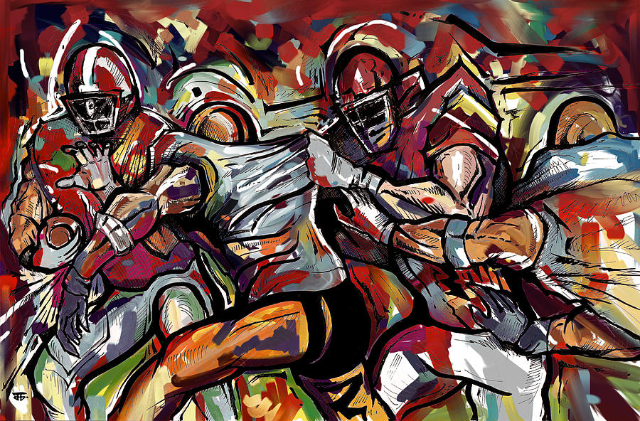900x592 Football Frawl Painting By John Jr Gholson - Football Painting