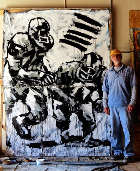 472x576 Football Painting Players Running Back And Tackle Art - Football Painting