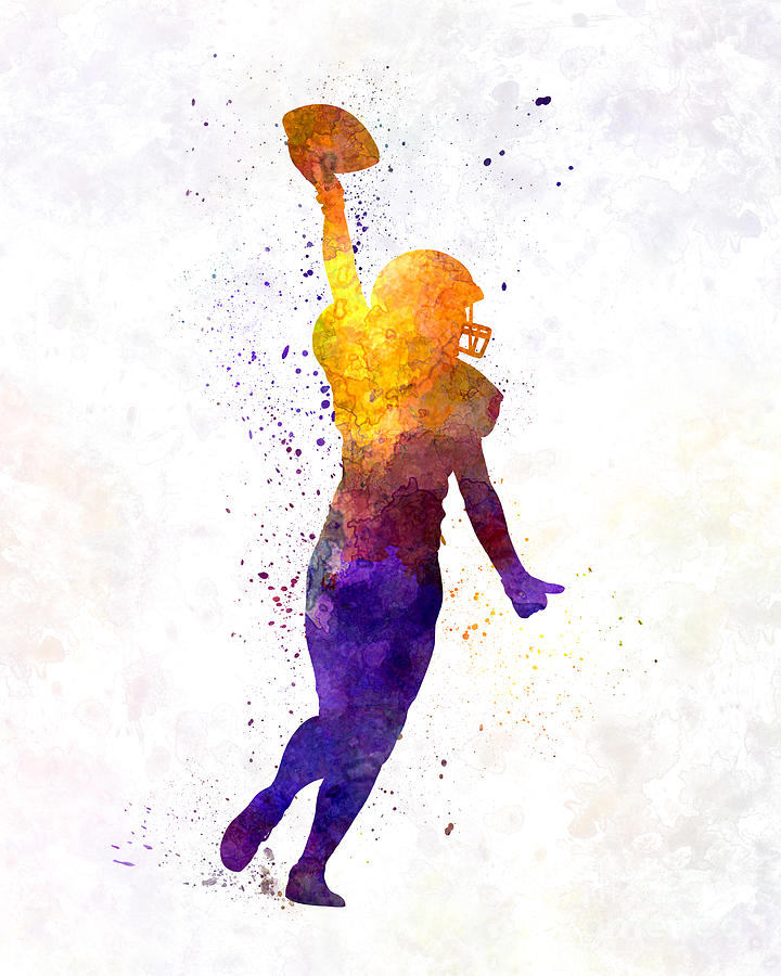 720x900 American Football Felame Player In Watercolor Painting By Pablo Romero - Football Painting