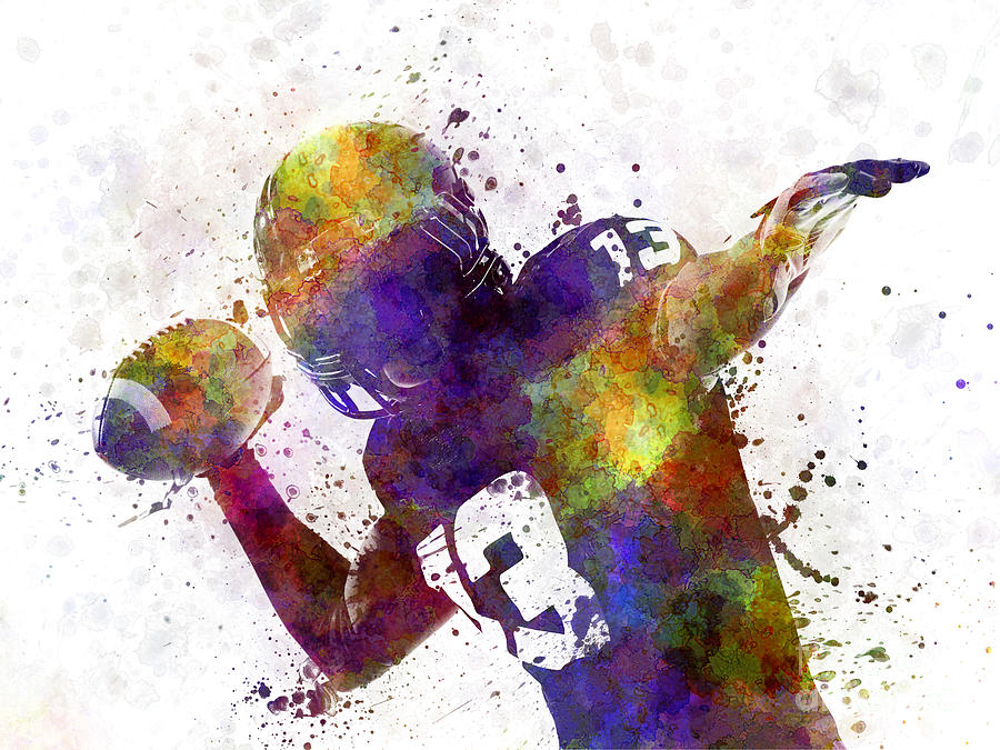 900x675 American Football Player Quarterback Passing Portrait Silhouette - Football Painting