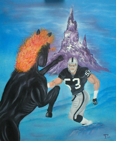 400x485 Painting Of A Horse Attacking A Football Player Ms Paint - Football Player Painting