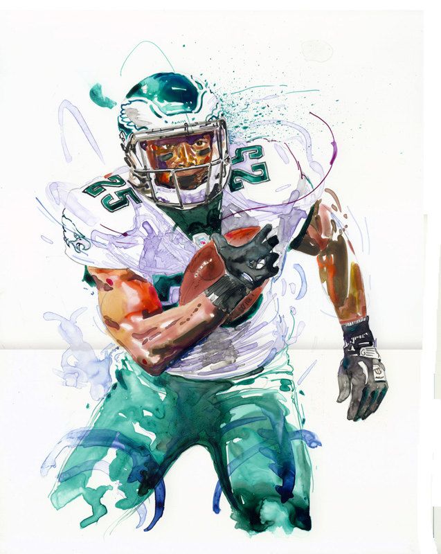 637x800 Watercolor Portrait Painting Of Eagles Football Player Lesean - Football Player Painting