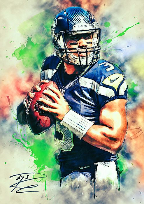 494x700 Russell Wilson, Portrait, Seattle Seahawks, American Football, Nfl - Football Player Painting