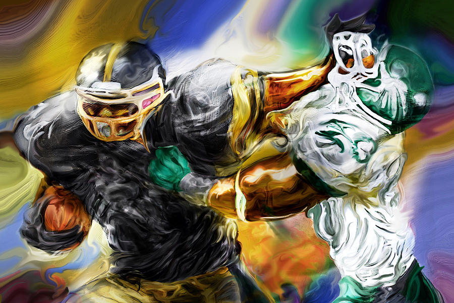 900x600 Downtown Express Painting By Mike Massengale - Football Player Painting