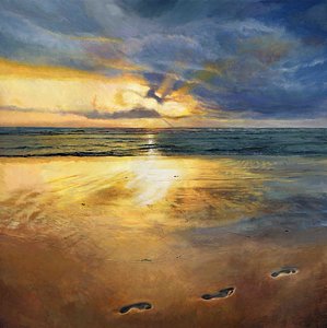 299x300 Footprints Painting By Helen Parsley - Footprints In The Sand Painting