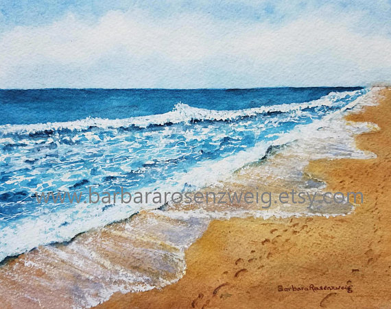 570x451 Footprints In The Sand Beach Print Beach Painting Beach - Footprints In The Sand Painting