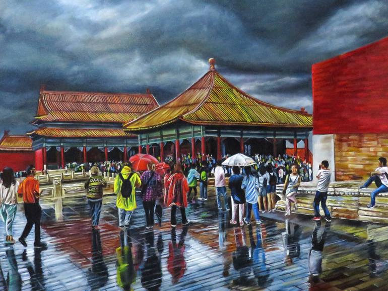 770x578 Saatchi Art Forbidden City Rain Ii Painting By Tiaan Jordaan - Forbidden City Painting