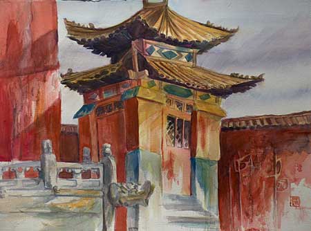 450x334 Sylvia Miller Watercolor - Forbidden City Painting