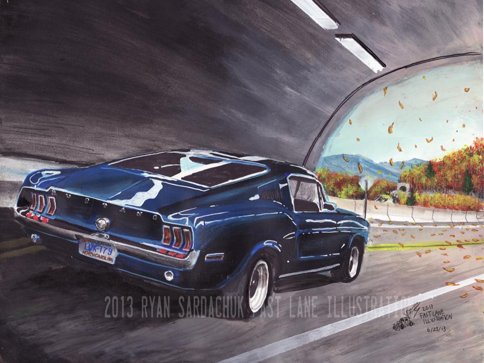 960x720 Blue Ridge Blitz (1968 Ford Mustang Painting) By - Ford Mustang Painting