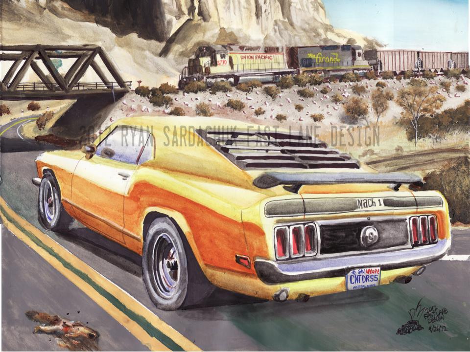 960x720 1970 Ford Mustang In Utah's Desert (Painting) By - Ford Mustang Painting