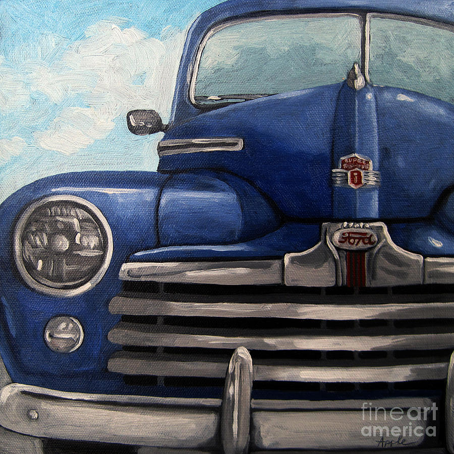 900x900 Vintage Blue Ford Car Painting Painting By Linda Apple - Ford Painting