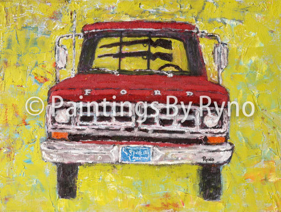 570x430 Red Ford Truck Art Print Man Cave Art Home Decor Gun - Ford Truck Painting