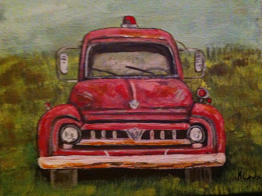 900x675 Vintage Ford Fire Truck Painting By Belinda Lawson - Ford Truck Painting