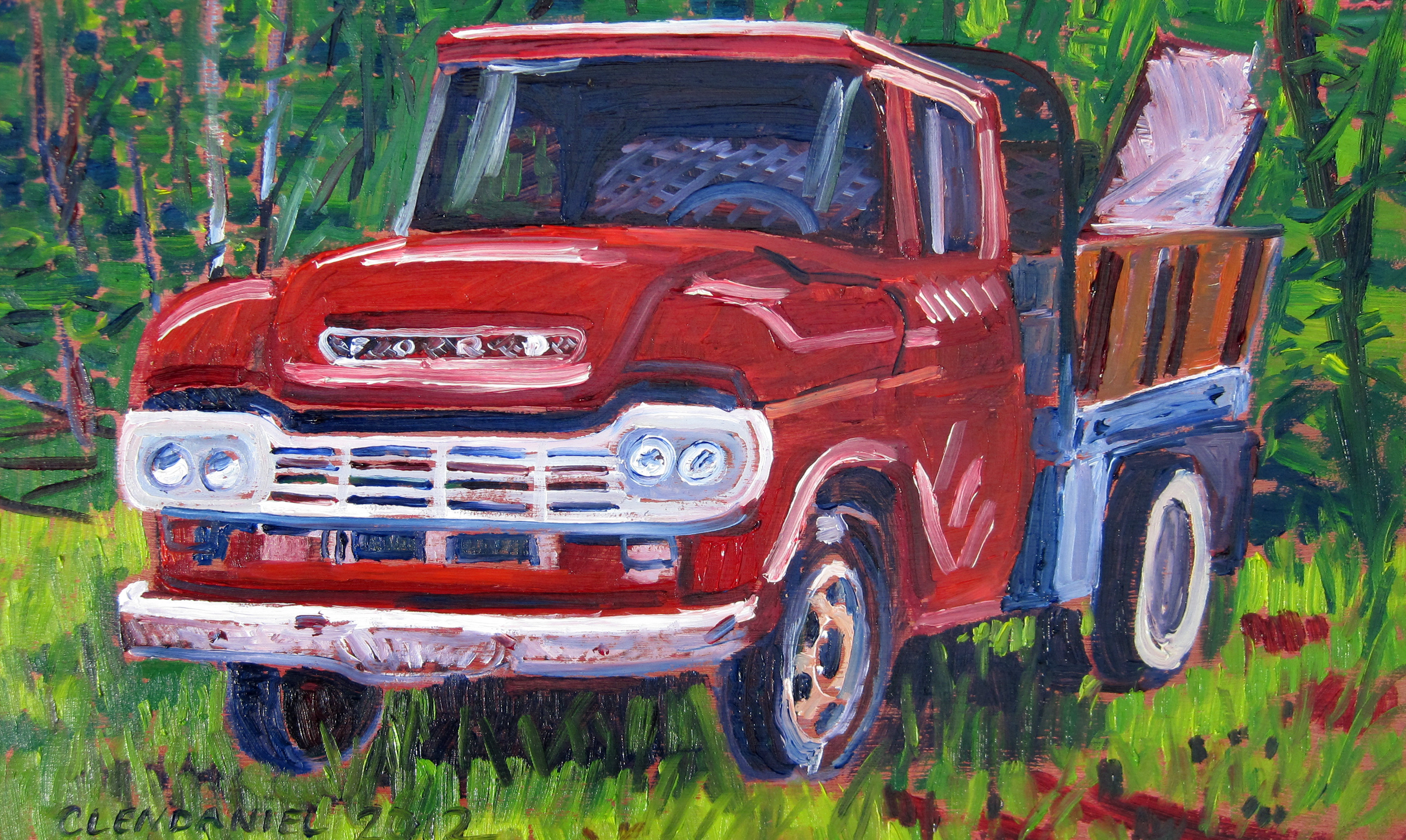 2400x1434 Red Ford Truck Painting Real Art Is Better! - Ford Truck Painting