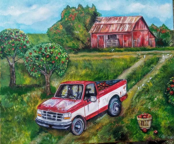 603x500 Red Ford Apple Truck Acrylic Painting By Patricia - Ford Truck Painting