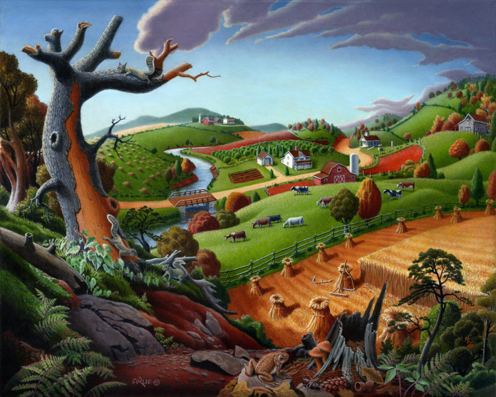 725x580 Autumn Appalachian Wheat Field Harvest Farm Landscape Painting, Prints - Foreground Of A Painting