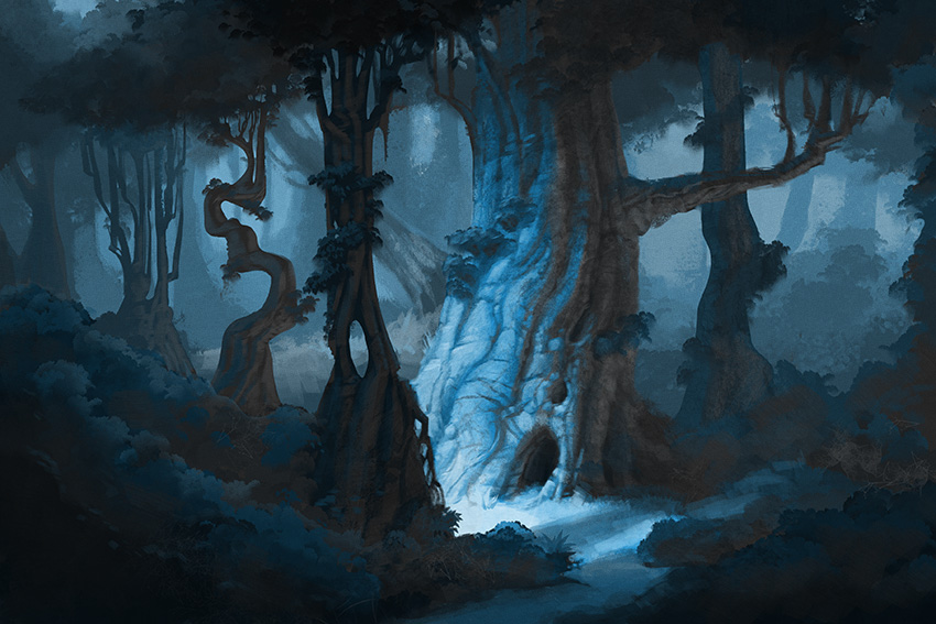 850x567 Night Forest By Artsammich - Forest At Night Painting
