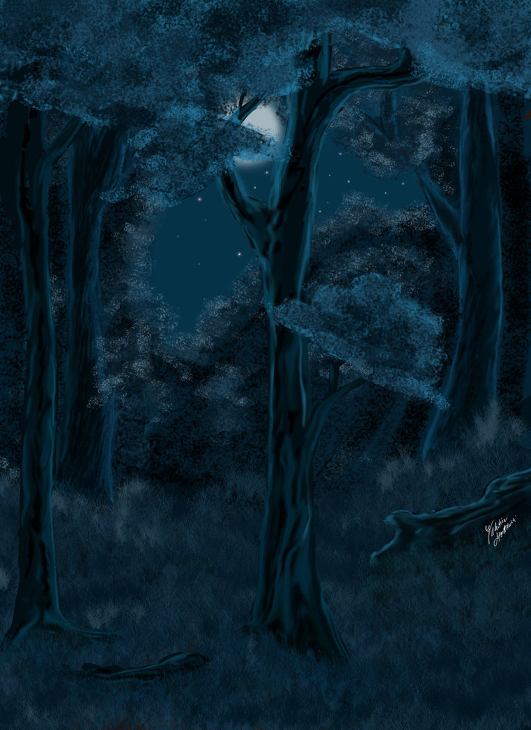 762x1048 Night Forest - Forest At Night Painting