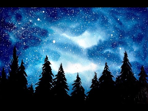 480x360 Simple Watercolor Galaxy Forest Painting Tutorial - Forest At Night Painting