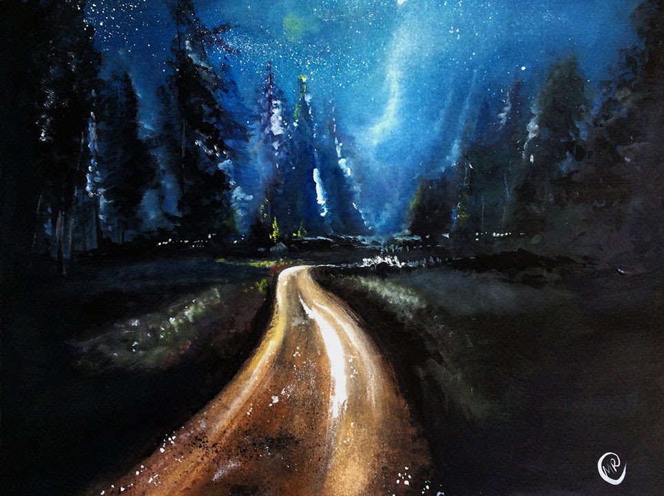 964x720 Watercolor Forest Night Sky 2 Painting Full Video - Forest At Night Painting