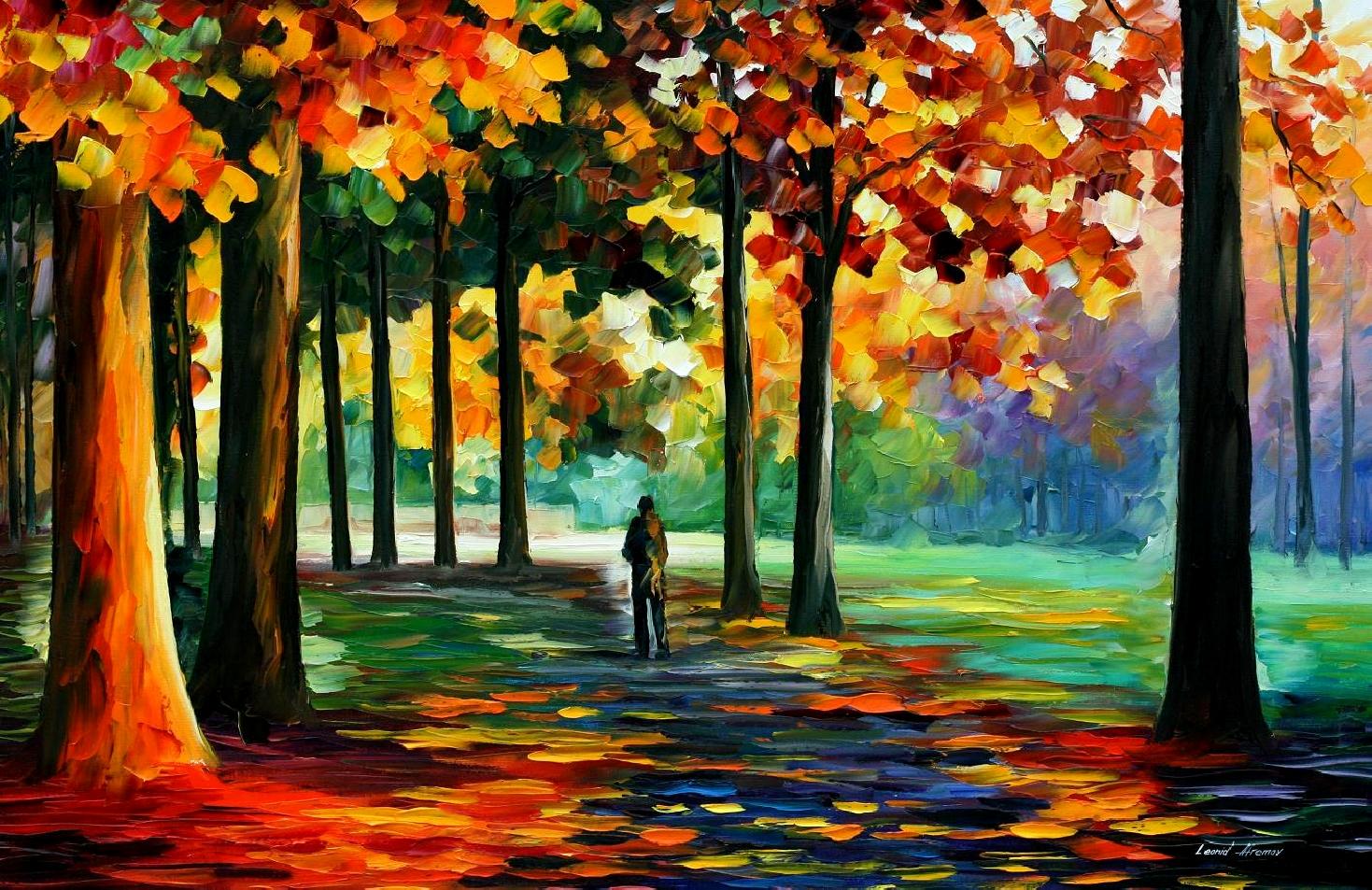 1469x953 Orange Forest Palette Knife Oil Painting On Canvas By Leonid Afremov - Forest Canvas Painting