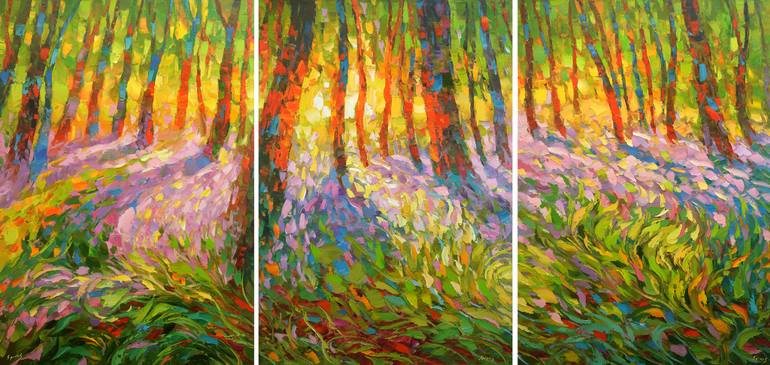 770x365 Saatchi Art Dancing Shadows Of The Forest In Triptych. Large Size - Forest Canvas Painting