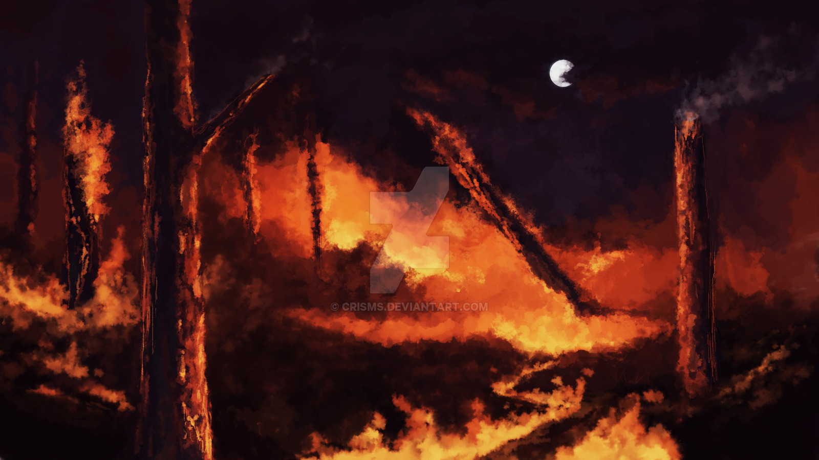 1600x900 Forest Fire By Crisms - Forest Fire Painting
