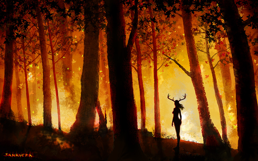 880x550 Forest Fire By Theartofsanhueza - Forest Fire Painting