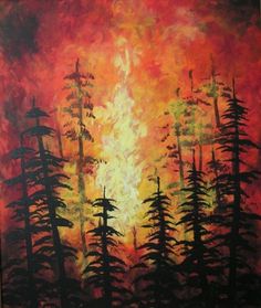 236x279 Forest Fire Acrylic Painting. Canvas Piece Art Inspiration - Forest Fire Painting