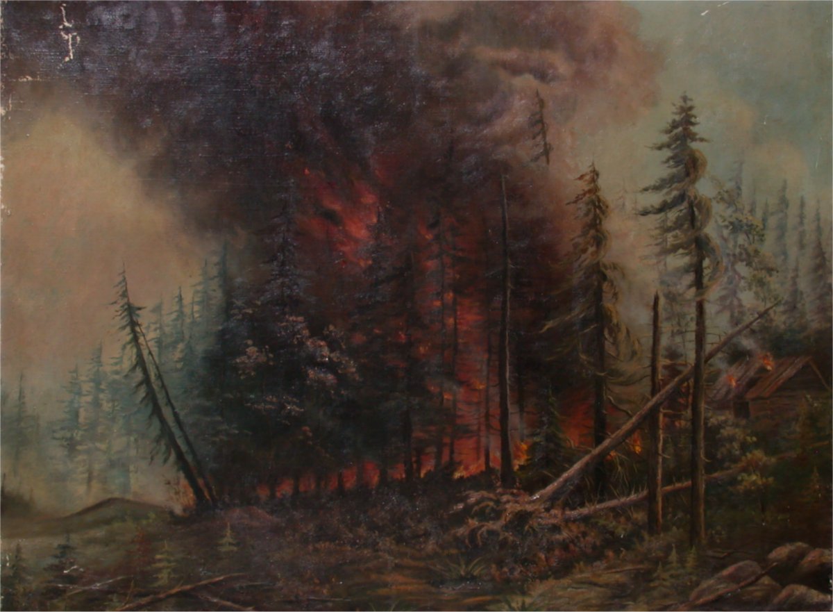 1200x881 Gegoux Gallery Fire Scene - Forest Fire Painting