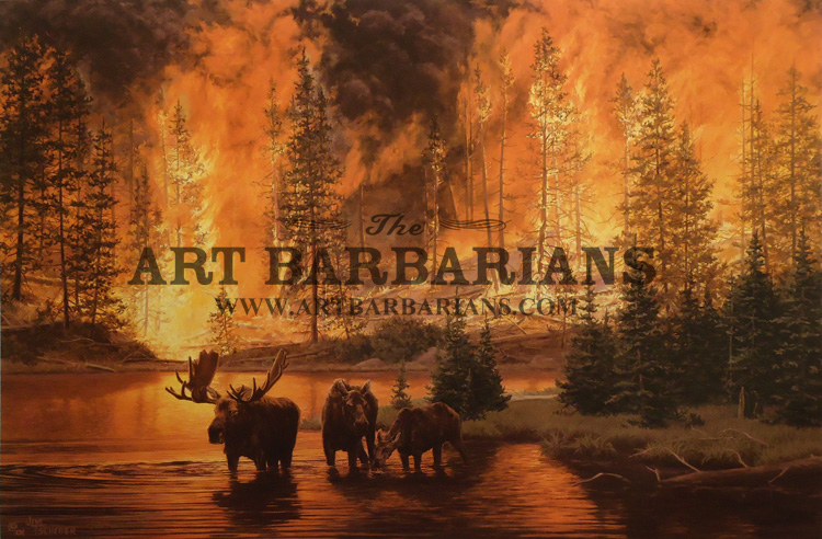 750x492 Wildlife Art Prints Plus Original Paintings With A Wide Selection - Forest Fire Painting