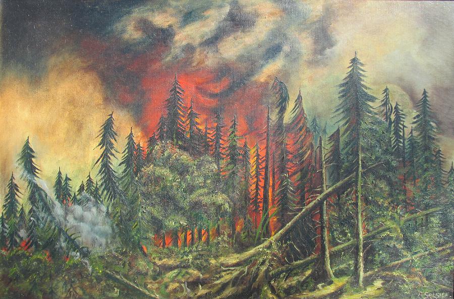 900x593 Forest Fire Painting By A Salsich - Forest Fire Painting