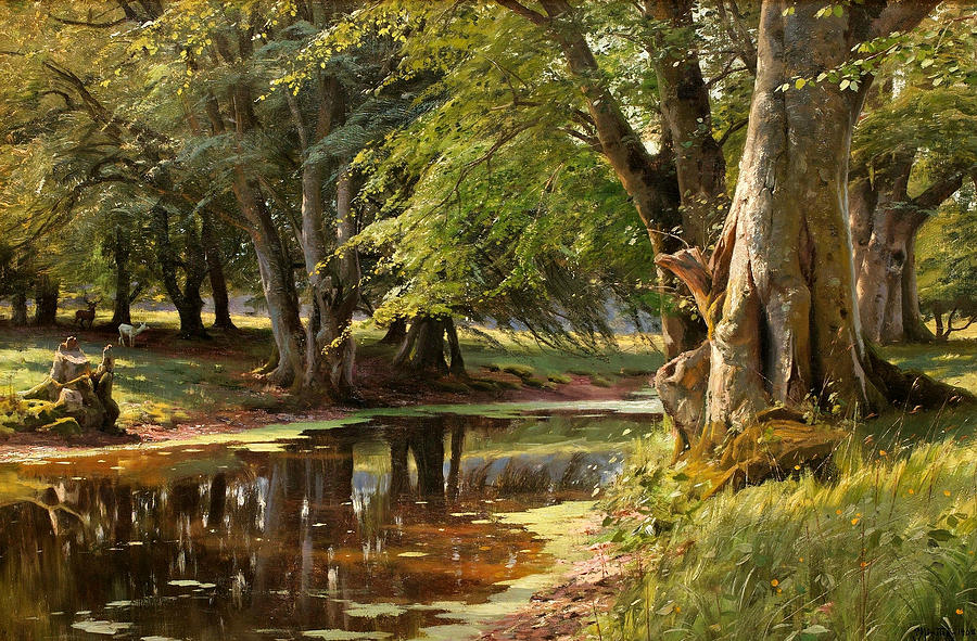 900x591 Forest Landscape Painting By Peder Monsted - Forest Landscape Painting