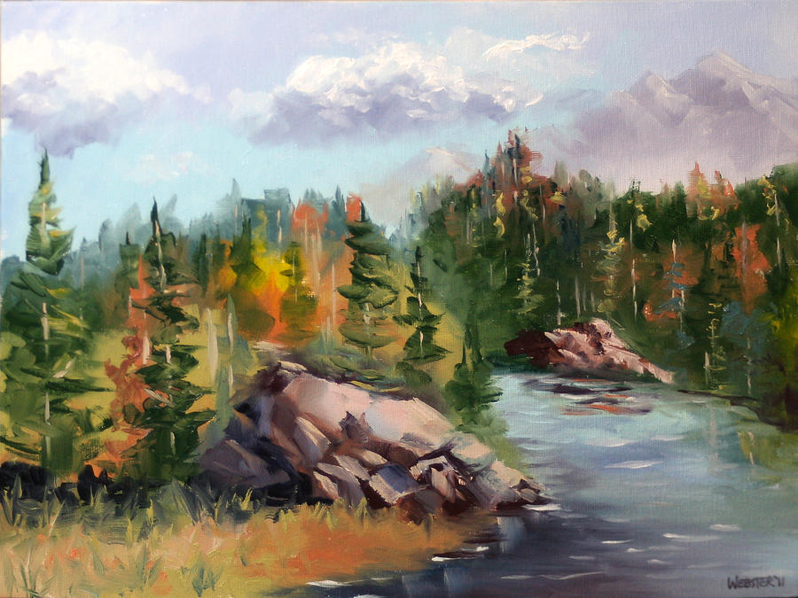 900x675 Forest River Landscape Oil Painting By Artist Mark Webster - Forest Landscape Painting