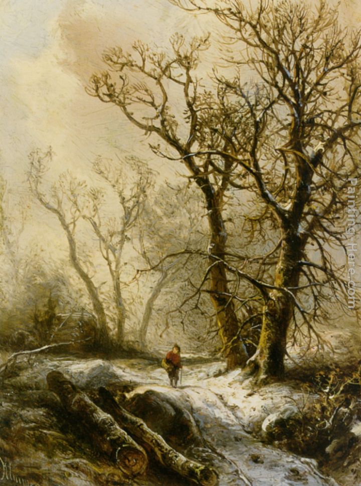 720x969 Pieter Lodewijk Francisco Kluyver A Figure In A Snowy Forest - Forest Landscape Painting