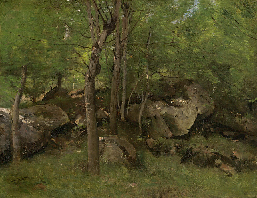900x691 Rocks In The Forest Of Fontainebleau Painting By Camille Corot - Forest Of Fontainebleau Painting