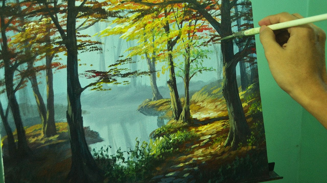 1280x720 Acrylic Landscape Painting Tutorial - Forest Painting