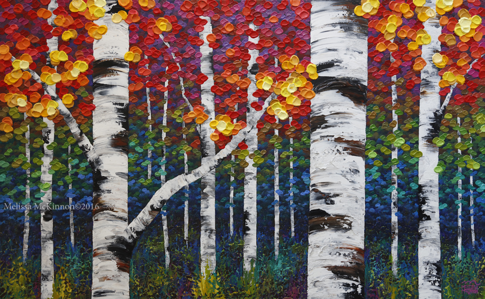 1000x617 New Colourful Aspen And Birch Tree Forest Painting By Canadian - Forest Painting Abstract