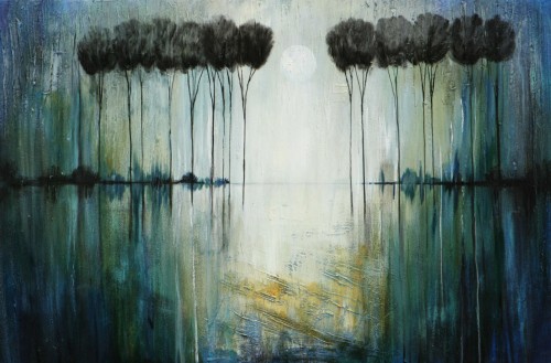 500x329 Rainy Day Abstract Painting Trees Forest Marems Made To Order Art - Forest Painting Abstract
