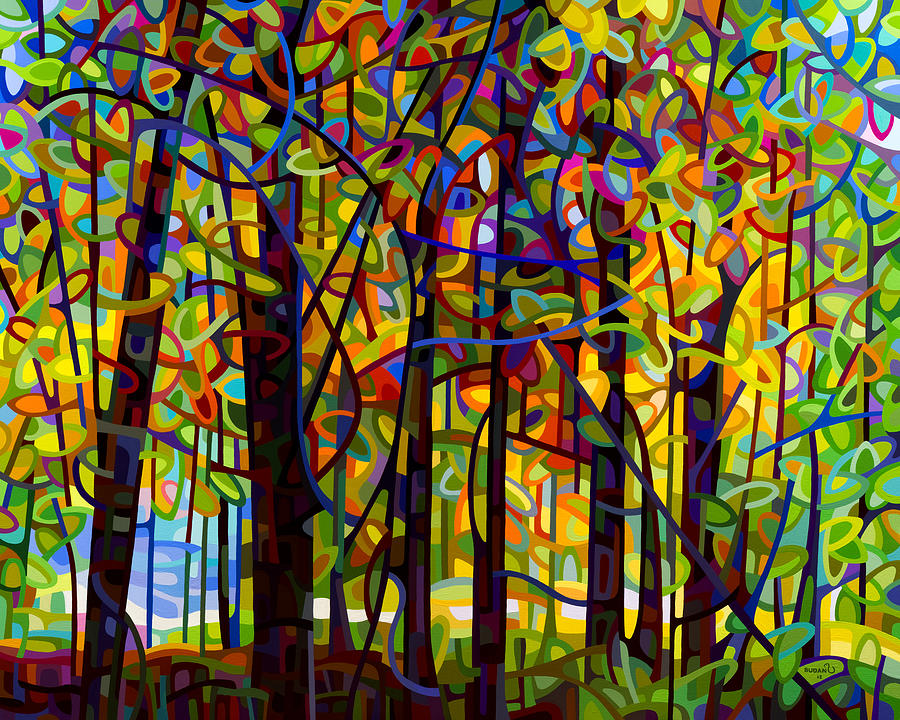 900x720 Standing Room Only Painting By Mandy Budan - Forest Painting Abstract