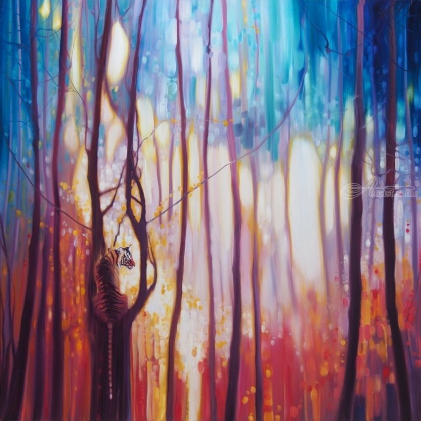 850x850 Burning Bright - Forest Painting Abstract